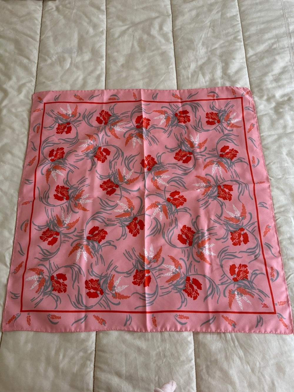 Vintage Mr Emperor Floral Print Twill Scarf Pink 26” Square